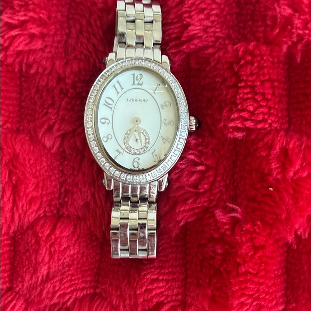 Tourneau Silver Watch with Diamonds.